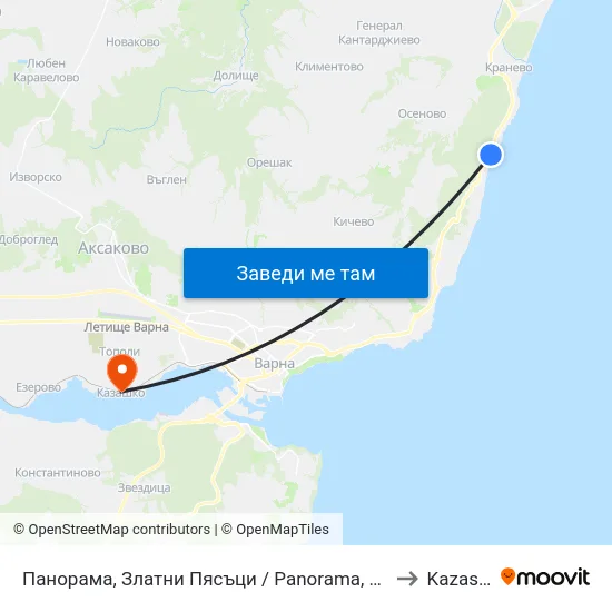 Панорама, Златни Пясъци / Panorama, Golden Sands to Kazashko map