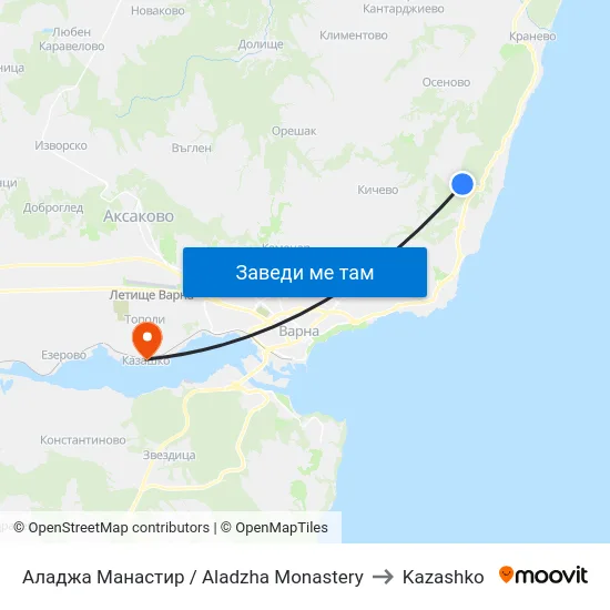 Аладжа Манастир / Aladzha Monastery to Kazashko map