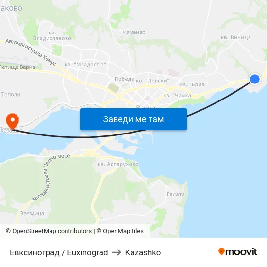Евксиноград / Euxinograd to Kazashko map