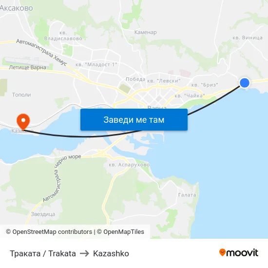 Траката / Trakata to Kazashko map