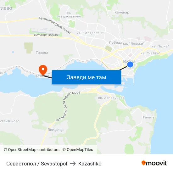Севастопол / Sevastopol to Kazashko map