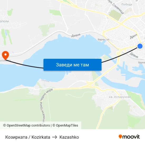 Козирката / Kozirkata to Kazashko map