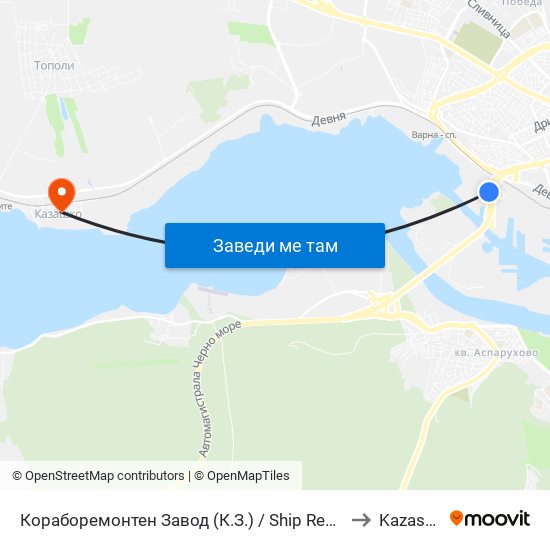 Кораборемонтен Завод (К.З.) / Ship Repair Plant to Kazashko map