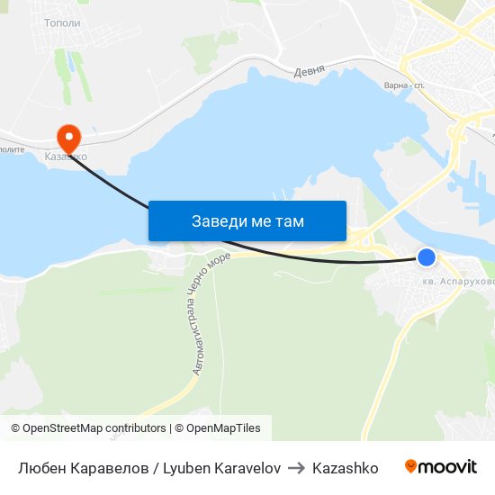 Любен Каравелов / Lyuben Karavelov to Kazashko map