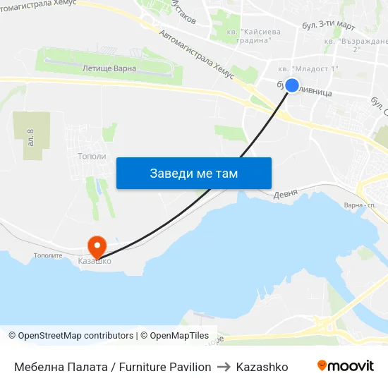 Мебелна Палата / Furniture Pavilion to Kazashko map