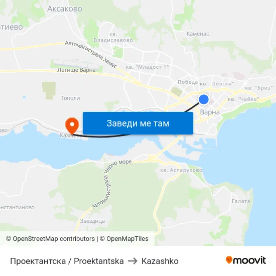 Проектантска / Proektantska to Kazashko map