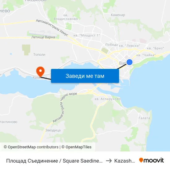 Площад Съединение / Square Saedinenie to Kazashko map