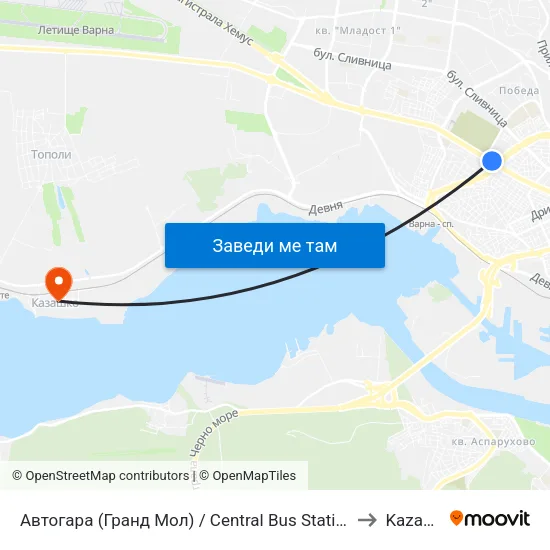 Автогара (Гранд Мол) / Central Bus Station (Grand Mall) to Kazashko map