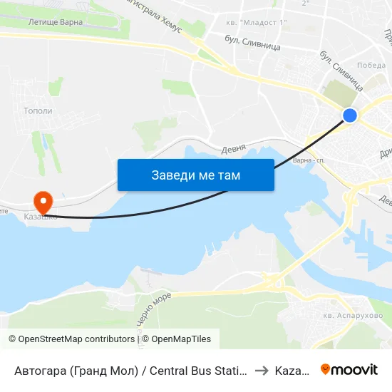 Автогара (Гранд Мол) / Central Bus Station (Grand Mall) to Kazashko map