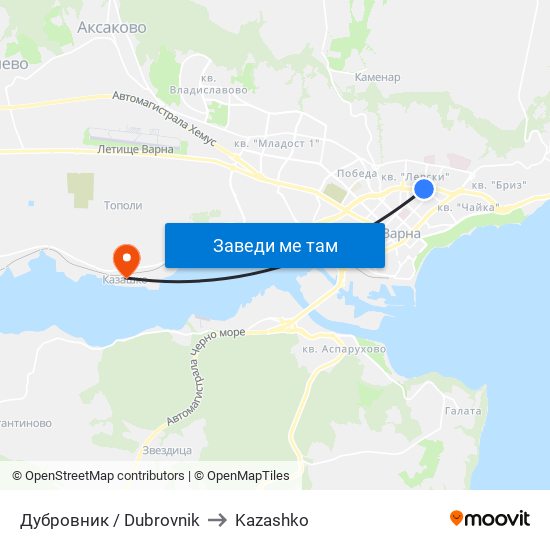 Дубровник / Dubrovnik to Kazashko map