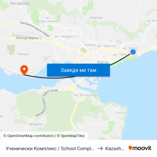 Ученически Комплекс / School Complex to Kazashko map