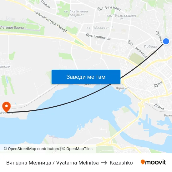 Вятърна Мелница / Vyatarna Melnitsa to Kazashko map