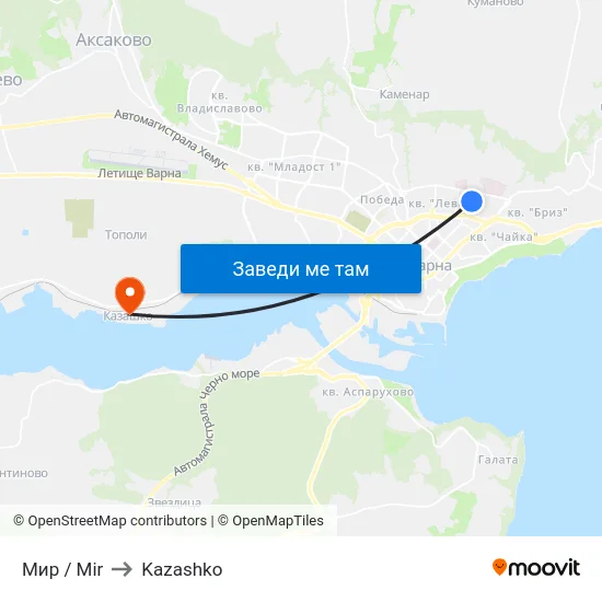 Мир / Mir to Kazashko map