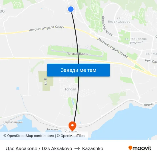 Дзс Аксаково / Dzs Aksakovo to Kazashko map