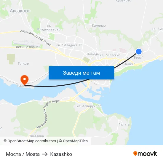 Моста / Mosta to Kazashko map