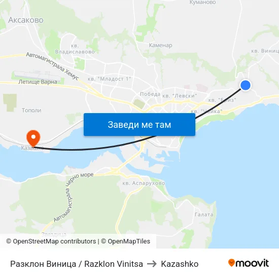 Разклон Виница / Razklon Vinitsa to Kazashko map