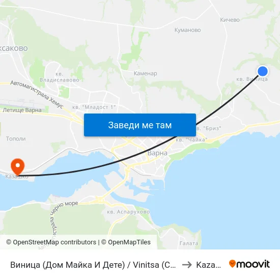 Виница (Дом Майка И Дете) / Vinitsa (Children's Home) to Kazashko map