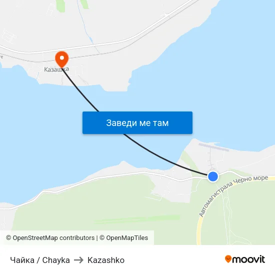 Чайка / Chayka to Kazashko map