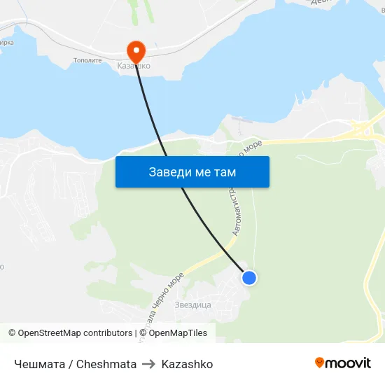 Чешмата / Cheshmata to Kazashko map