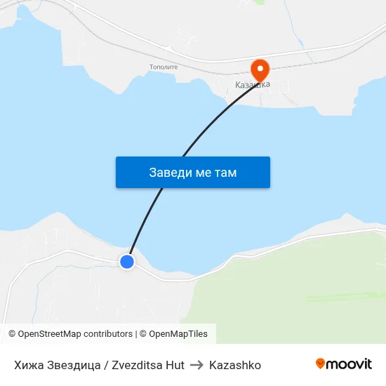 Хижа Звездица / Zvezditsa Hut to Kazashko map