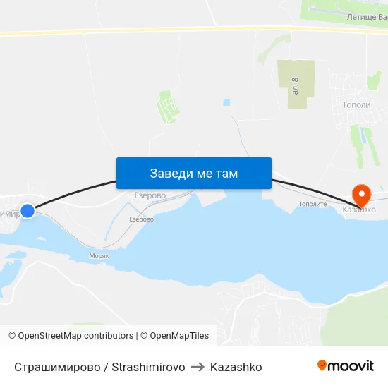 Страшимирово / Strashimirovo to Kazashko map