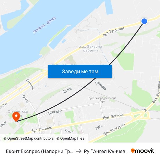 Еконт Експрес (Напорни Тръби) / Econt Express (Pressure Pipes) to Ру ""Ангел Кънчев"" - Корпус 20: Транспорт map