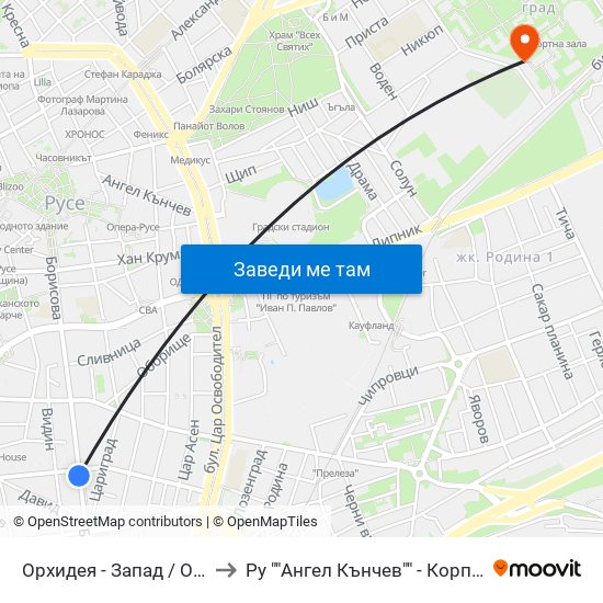 Орхидея - Запад / Orhideya - West to Ру ""Ангел Кънчев"" - Корпус 20: Транспорт map