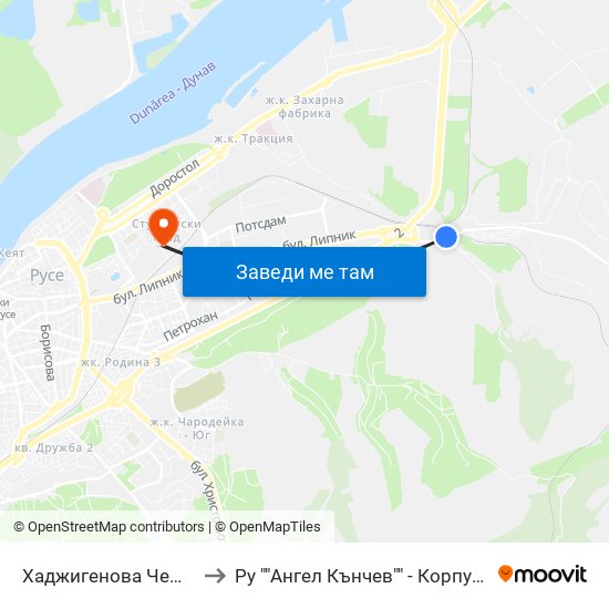 Хаджигенова Чешма - Север to Ру ""Ангел Кънчев"" - Корпус 20: Транспорт map