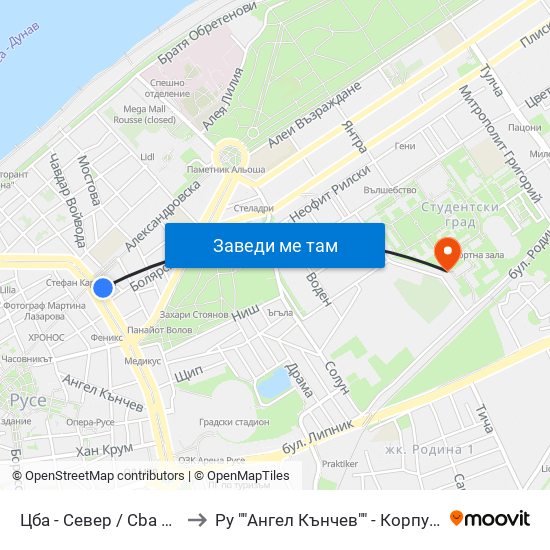 Цба - Север / Cba Store - North to Ру ""Ангел Кънчев"" - Корпус 20: Транспорт map