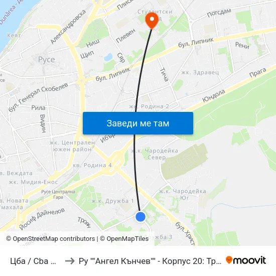 Цба / Cba Store to Ру ""Ангел Кънчев"" - Корпус 20: Транспорт map