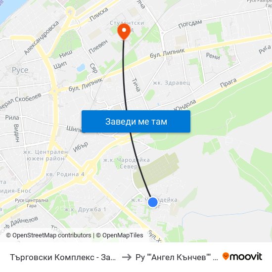 Търговски Комплекс - Запад / Shopping Complex - West to Ру ""Ангел Кънчев"" - Корпус 20: Транспорт map