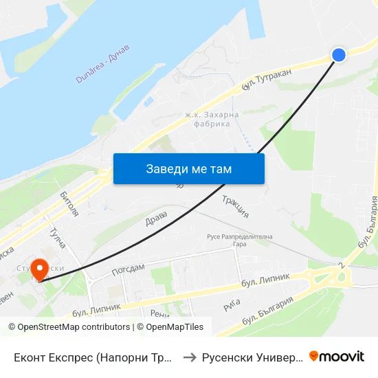 Еконт Експрес (Напорни Тръби) / Econt Express (Pressure Pipes) to Русенски Университет ""Ангел Кънчев"" map