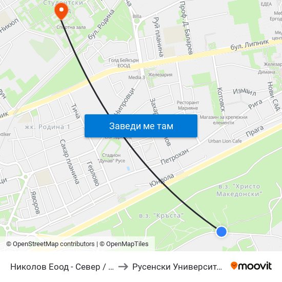 Николов Еоод - Север / Nikolov  Eood - North to Русенски Университет ""Ангел Кънчев"" map