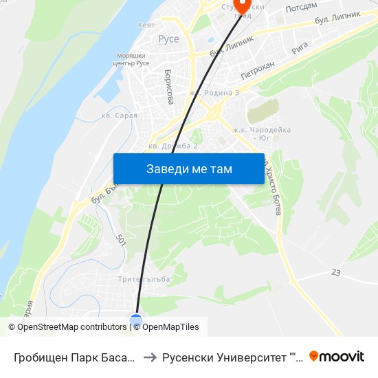 Гробищен Парк Басарбово - Изход / Basarbovo Cemetery - Exit to Русенски Университет ""Ангел Кънчев"" map