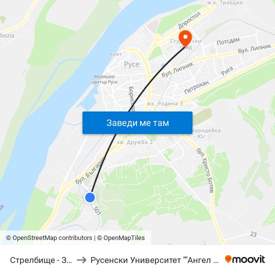 Стрелбище - Запад to Русенски Университет ""Ангел Кънчев"" map