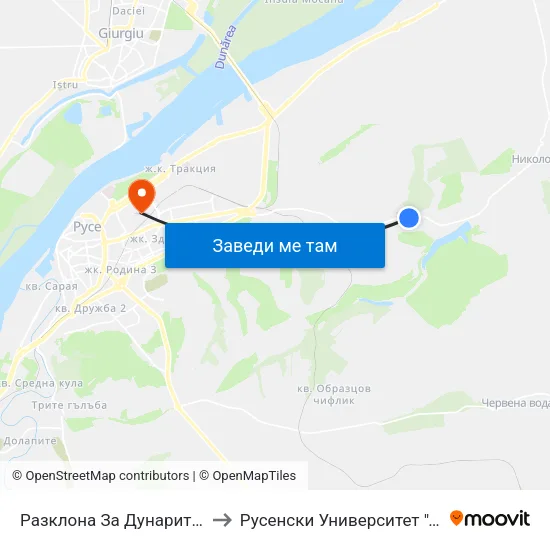 Разклона За Дунарит (Посока Русе) to Русенски Университет ""Ангел Кънчев"" map