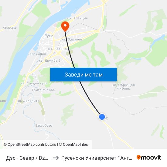 Дзс - Север / Dzs - North to Русенски Университет ""Ангел Кънчев"" map