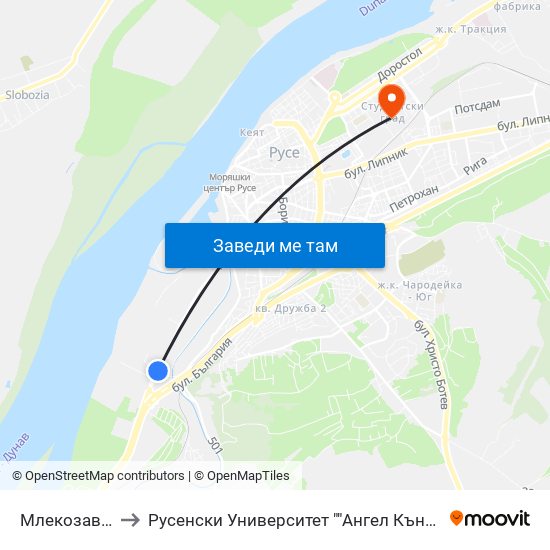 Млекозавод to Русенски Университет ""Ангел Кънчев"" map