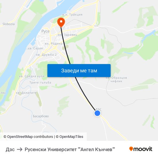 Дзс to Русенски Университет ""Ангел Кънчев"" map