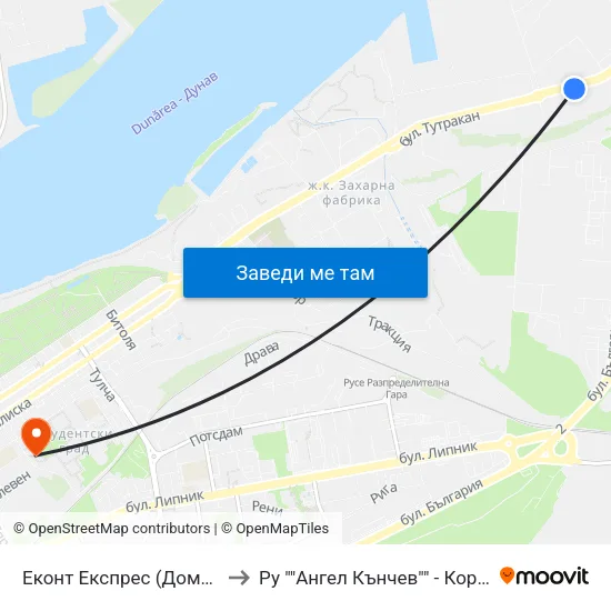 Еконт Експрес (Домостроене Ад) / Econt Express (Domostroene Ad) to Ру ""Ангел Кънчев"" - Корпус 10: Електротехника, Електроника И Автоматика 1 map
