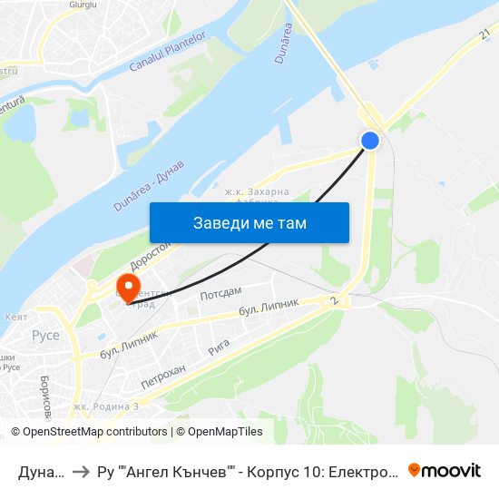 Дунав Мост to Ру ""Ангел Кънчев"" - Корпус 10: Електротехника, Електроника И Автоматика 1 map