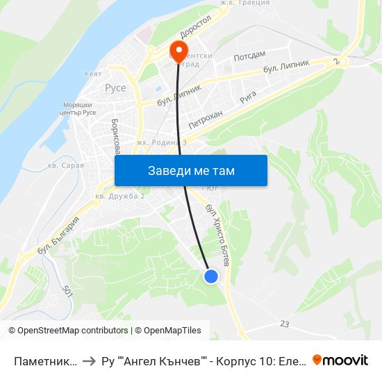 Паметник Мара Манева to Ру ""Ангел Кънчев"" - Корпус 10: Електротехника, Електроника И Автоматика 1 map