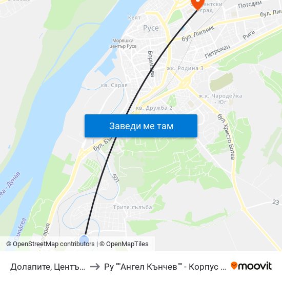 Кв. Долапите, Център - Изток to Ру ""Ангел Кънчев"" - Корпус 10: Електротехника, Електроника И Автоматика 1 map