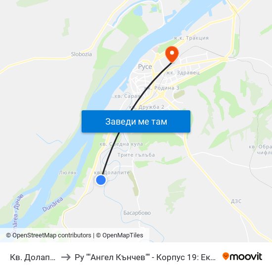 Долапите, Обръщало / Dolapite Terminus to Ру ""Ангел Кънчев"" - Корпус 19: Екология И Опазване На Околната Среда 1 map