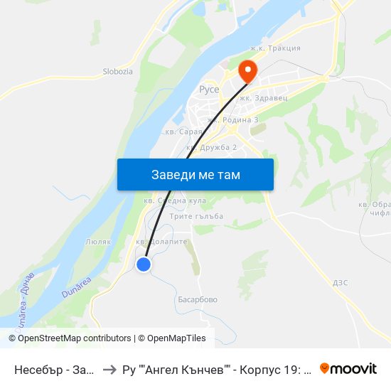 Несебър - Запад to Ру ""Ангел Кънчев"" - Корпус 19: Екология И Опазване На Околната Среда 1 map