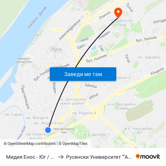 Мидия Енос - Юг to Русенски Университет ""Ангел Кънчев"" - Корпус 2 map
