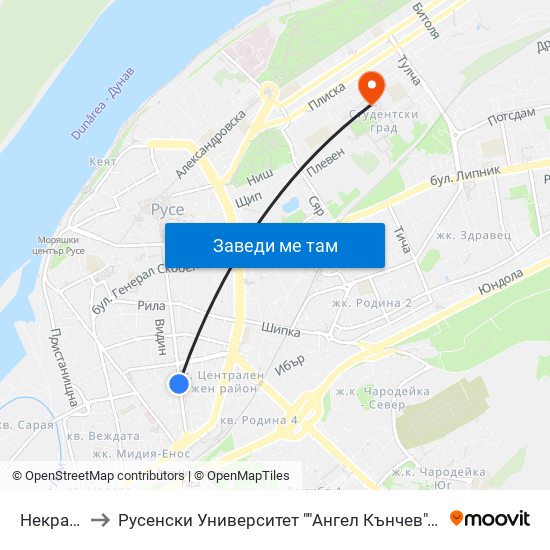 Некрасов to Русенски Университет ""Ангел Кънчев"" - Корпус 2 map
