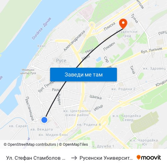 Ул. Стефан Стамболов №26 / 26 Stephan Stambolov Street to Русенски Университет ""Ангел Кънчев"" - Корпус 2 map