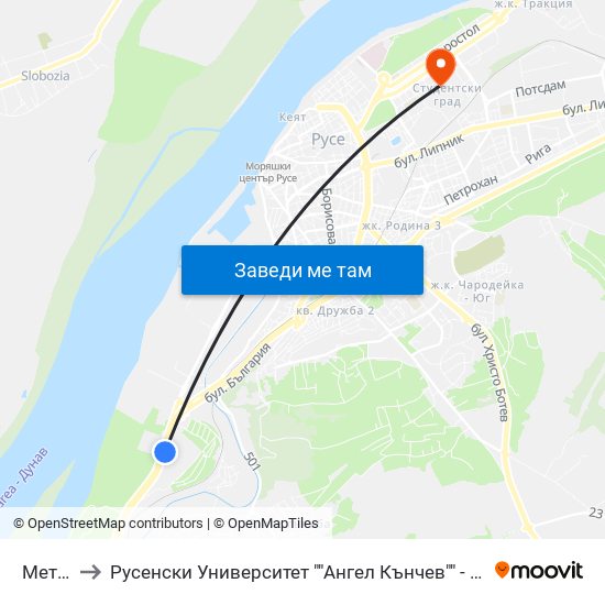 Метро to Русенски Университет ""Ангел Кънчев"" - Корпус 2 map