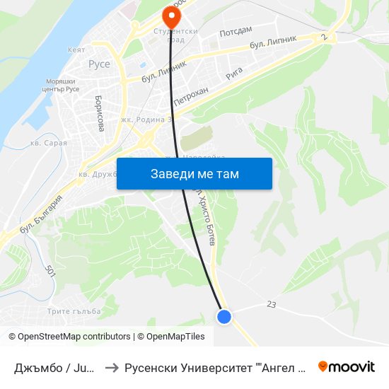 Джъмбо / Jumbo Store to Русенски Университет ""Ангел Кънчев"" - Корпус 2 map